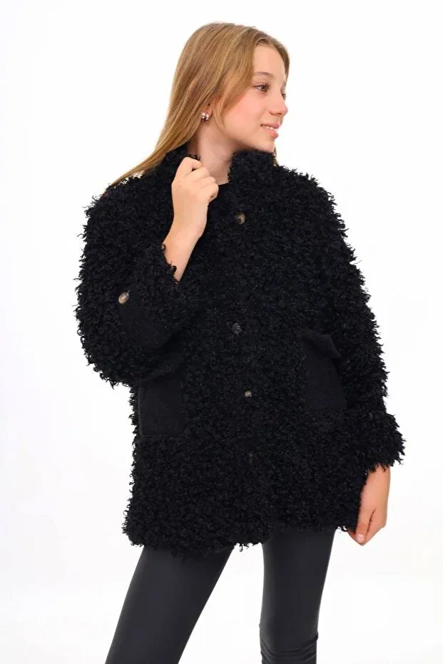Детское пальто для девочек с длинным рукавом Esrakids, Black — фото 4