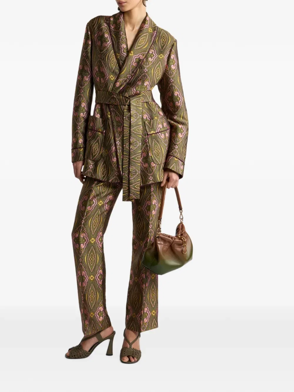 Жаккардовые брюки с цветочным медальоном Etro, зеленый — фото 2