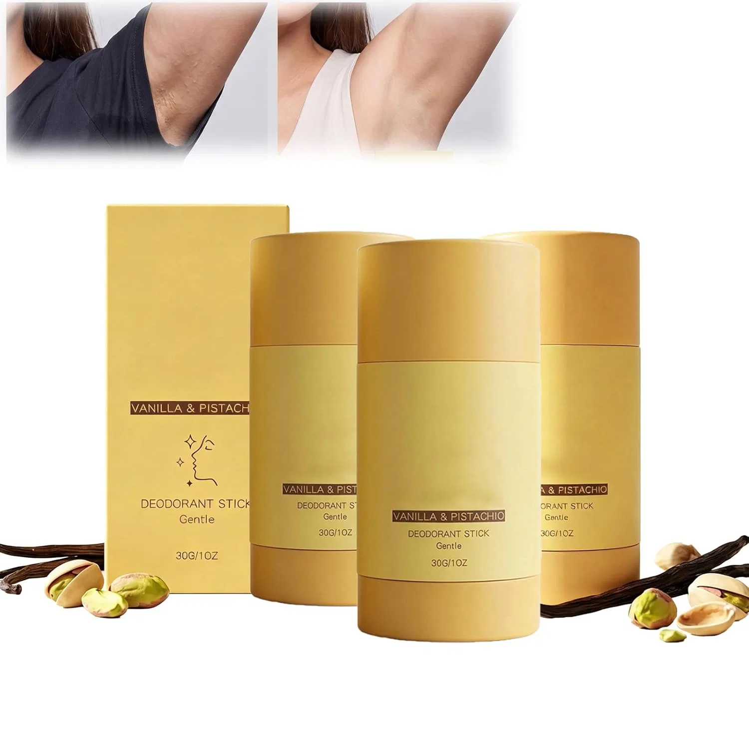 Дезодорант-стик алюминиевый без алюминия, NTHFECG, 2 шт. по 30 г, Vanille & Pistazienduft