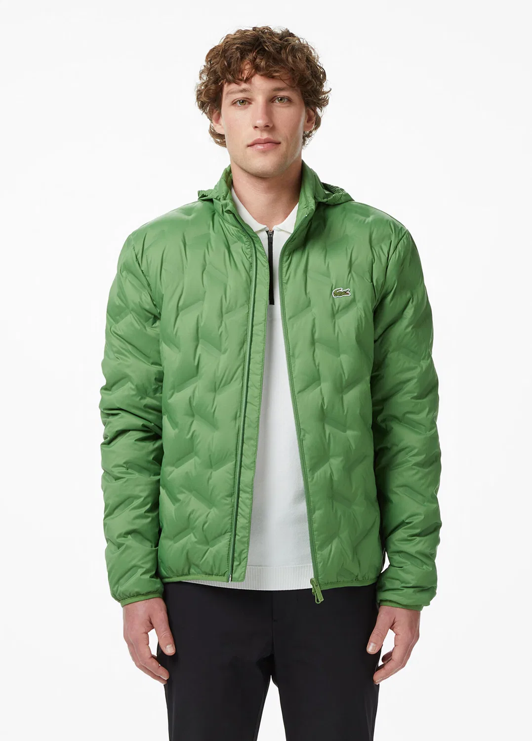 Куртка стеганая с капюшоном Lacoste, зеленый