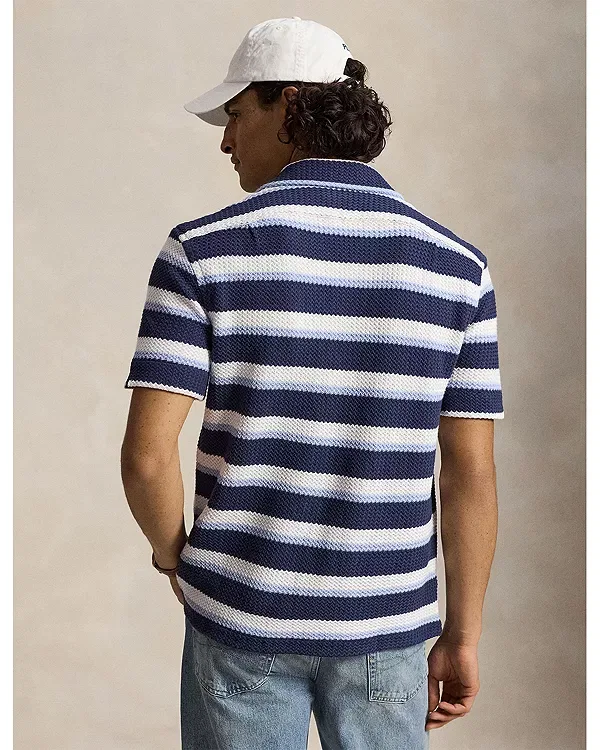 Мужская рубашка с воротником-стойкой и узором «елочка» Polo Ralph Lauren, Newport Navy Multi — фото 3