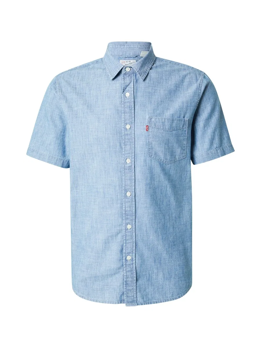 Рубашка LEVI'S Regular fit Button Up Shirt 'Short Sleeve Sunset One Pocket Standard Fit Shirt', синий джинсовый материал