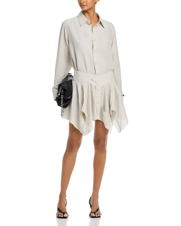 Женское хлопковое платье-рубашка Cut off double shirt dress Alexander Wang, Ash White — фото 2