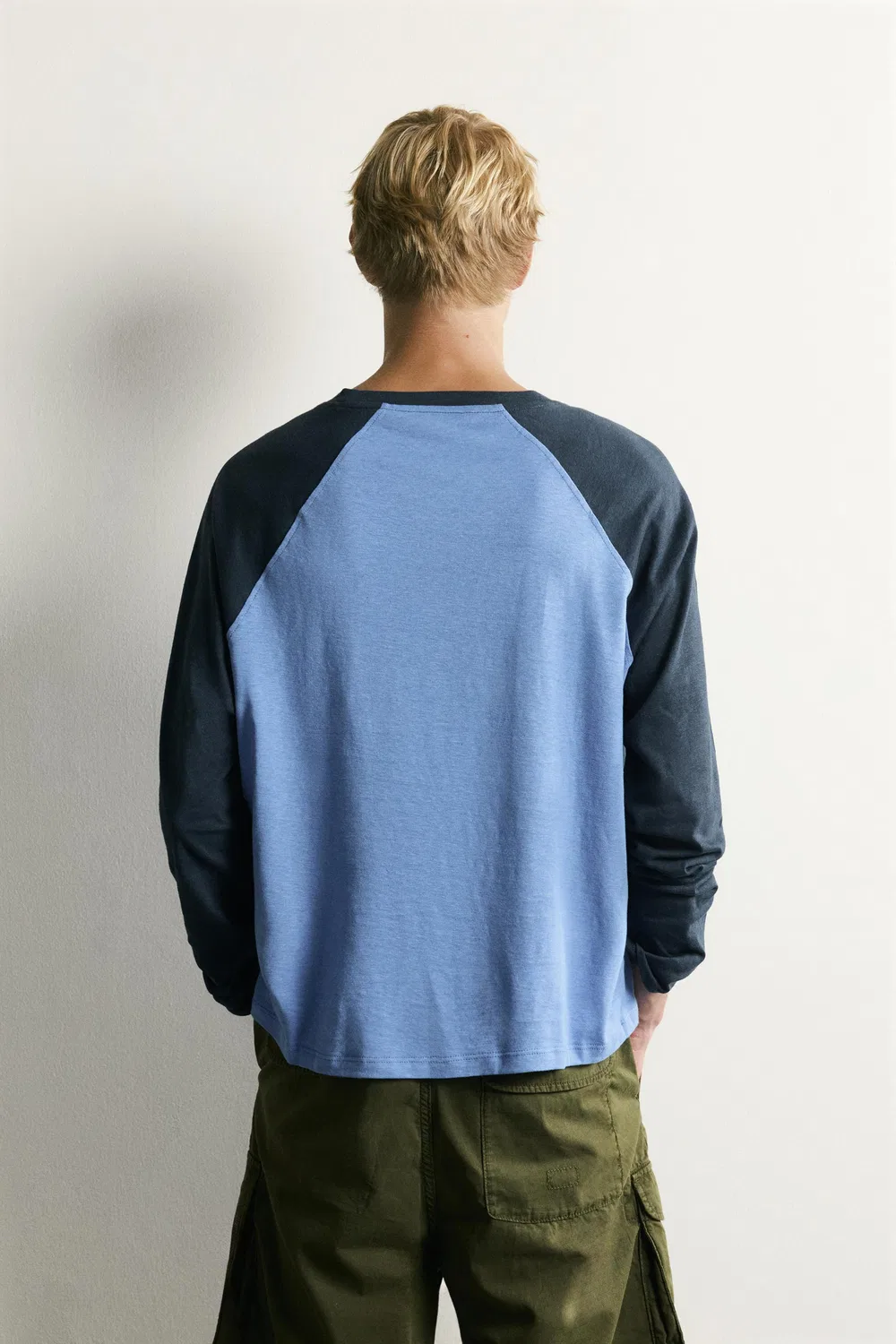Футболка из хлопка и льна с цветовыми блоками. ZARA, Blue/Indigo — фото 3
