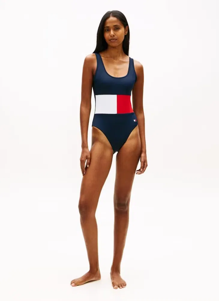 Купальник слитный с цветочным принтом Tommy Hilfiger, темно-синий — фото 4