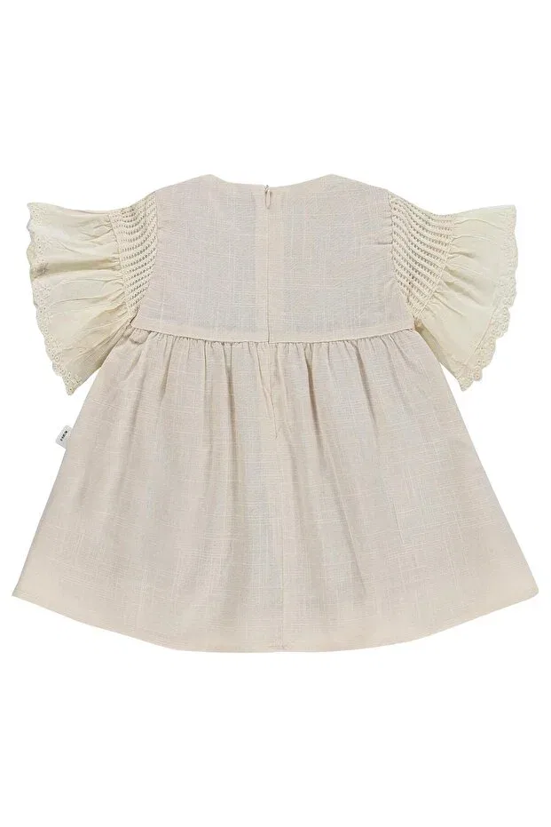 Детское платье для девочек с вышивкой Leaf Embroidery Sleeve Lace Civil Baby, Beige — фото 2
