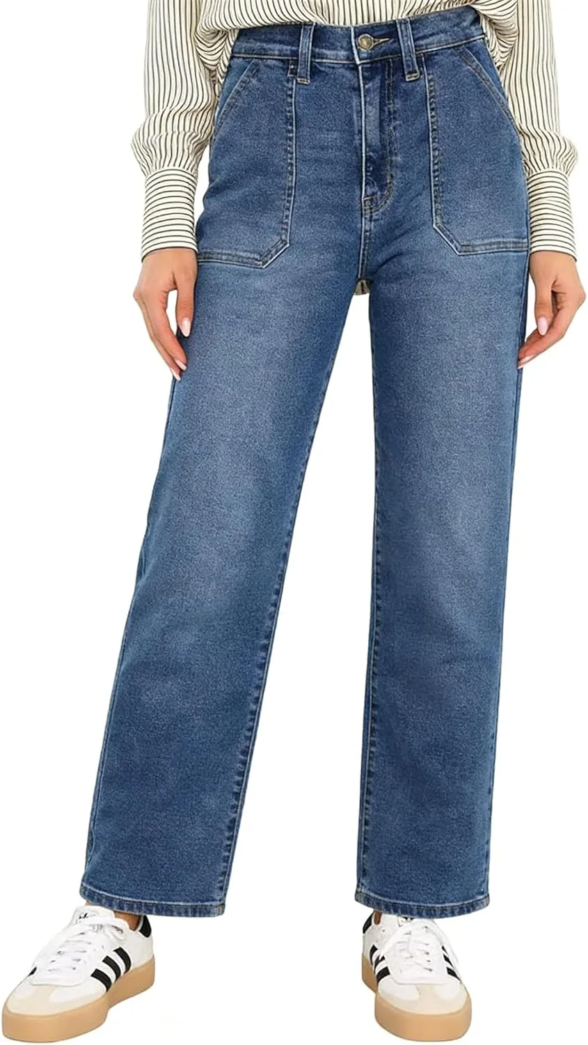 

Женские джинсы с высокой талией и прямыми штанинами Flvsun