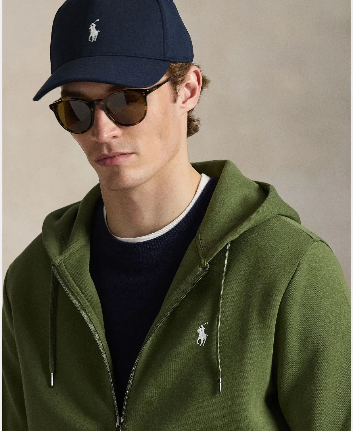 Мужская худи на молнии с капюшоном хлопковая Polo Ralph Lauren, Verde Militar — фото 3