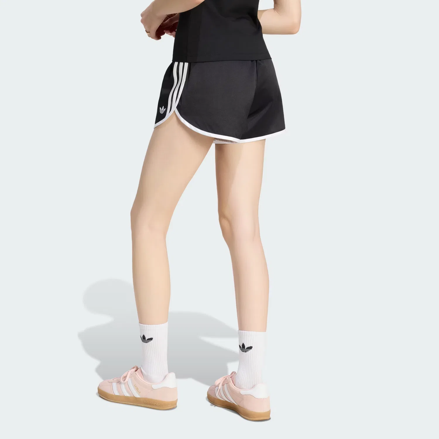 Женские спортивные шорты из атласной ткани SATIN 3S SPRINTER SHORT Adidas Originals, черный/белый — фото 2