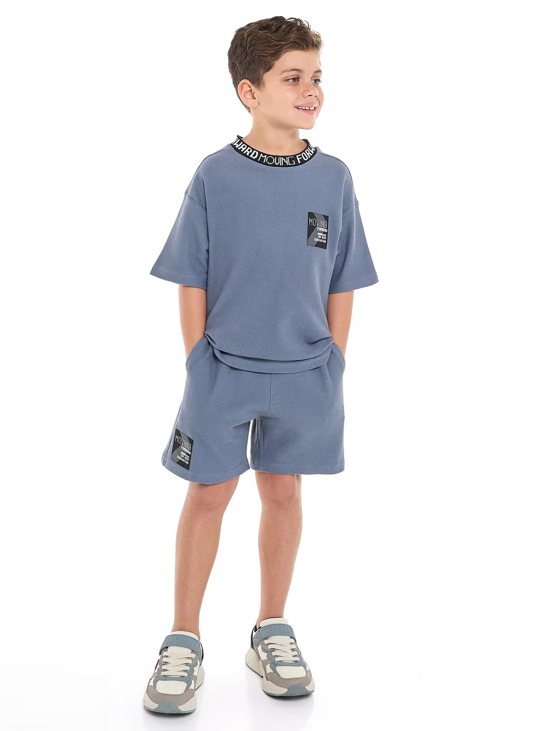 Комплект из футболки и шорт с жаккардовым принтом, модель Oversized, Victor And Jane, темно-синий