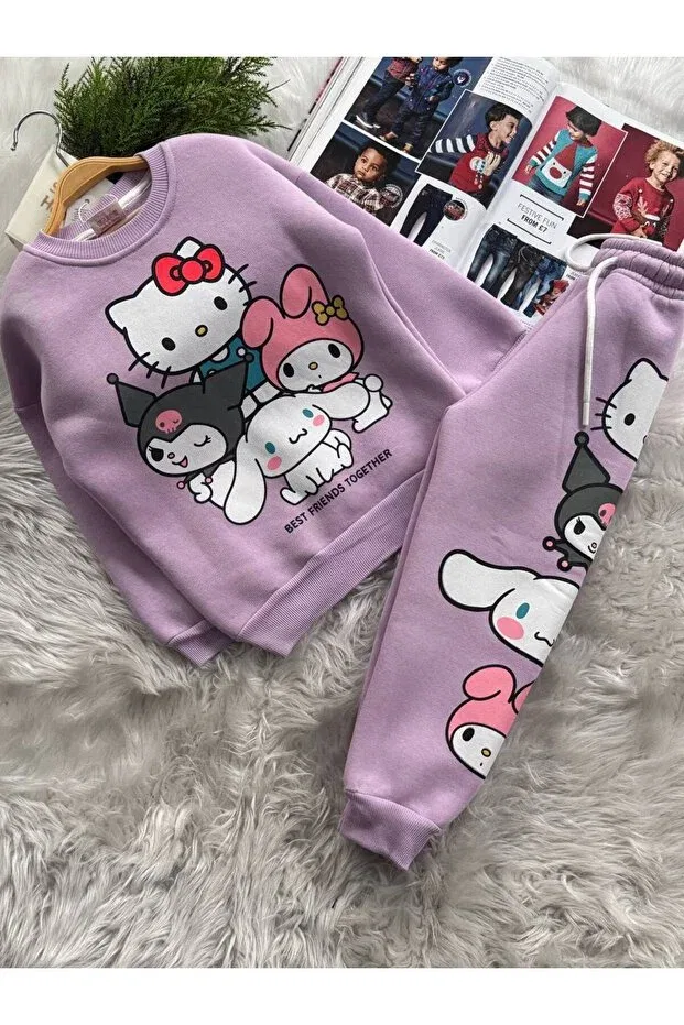 Детский комплект спортивного костюма для девочек с принтом Hello Kitty Kuromi My Melody Ciciboom, Purple — фото 3