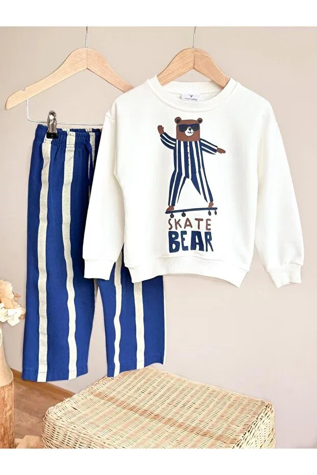 Детский комплект свитшот и брюки с принтом Skate Bear, Generic Brands, Navy Blue — фото 2