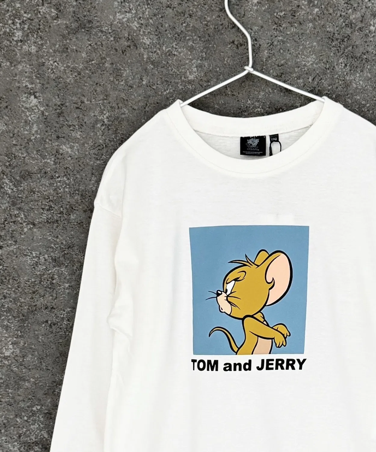 Детская футболка с длинным рукавомоверсайз с принтом TOM&JERRY, Белый