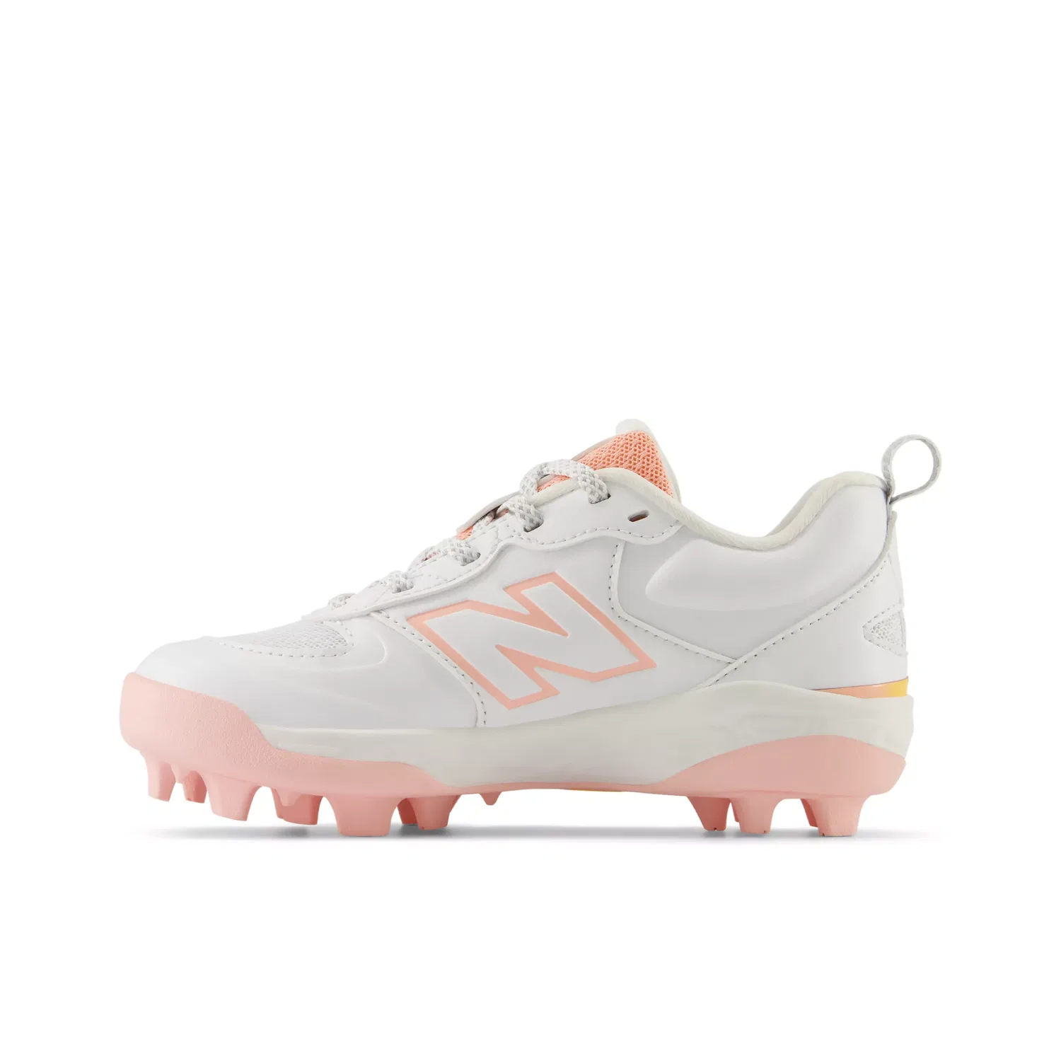 Детские бутсы для софтбола с шипами Velo v5 Rubber Molded New Balance, White With Pink Lemonade — фото 3