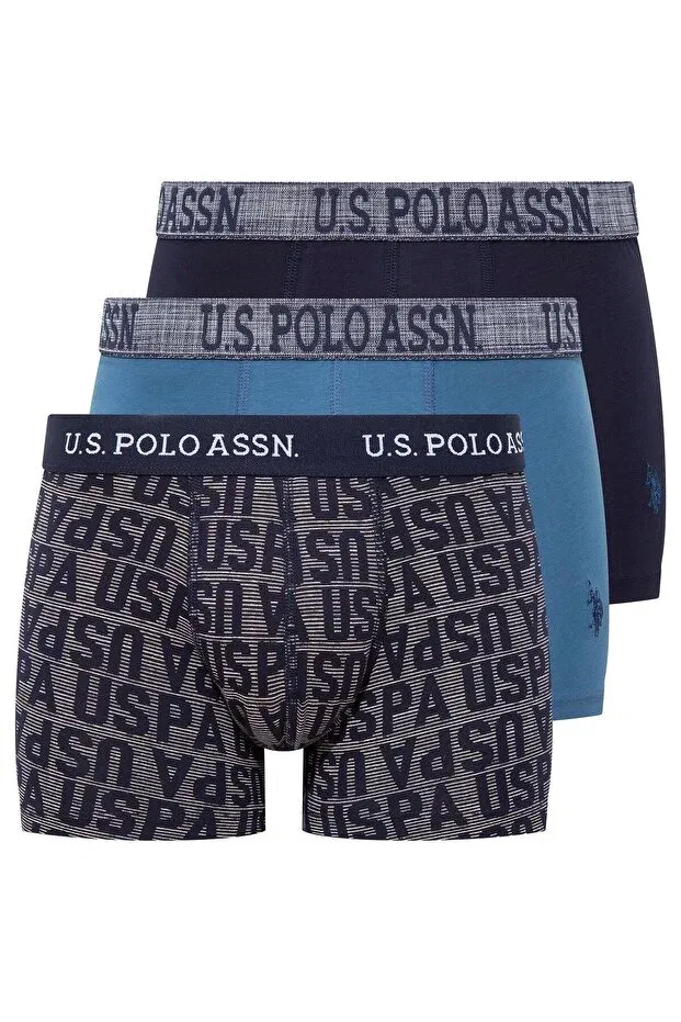 Мужские боксеры хлопковые 3 шт U.S. Polo Assn., Indigo-Blue-Printed
