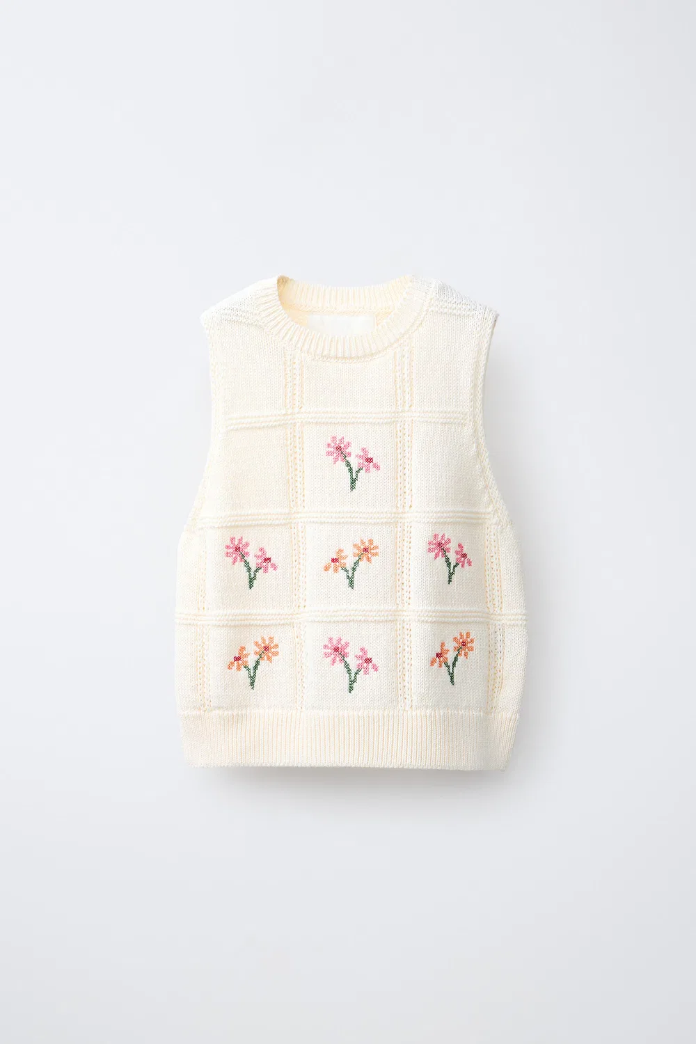 Вязаный жилет с вышивкой ZARA, Oyster-White