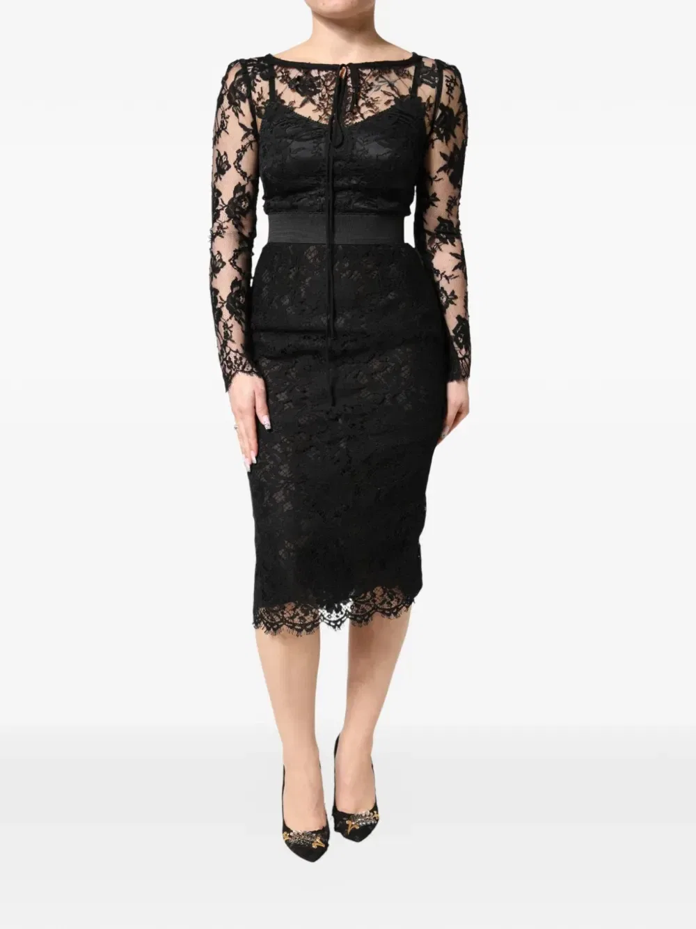 Платье миди с кружевной отделкой Dolce & Gabbana, черный