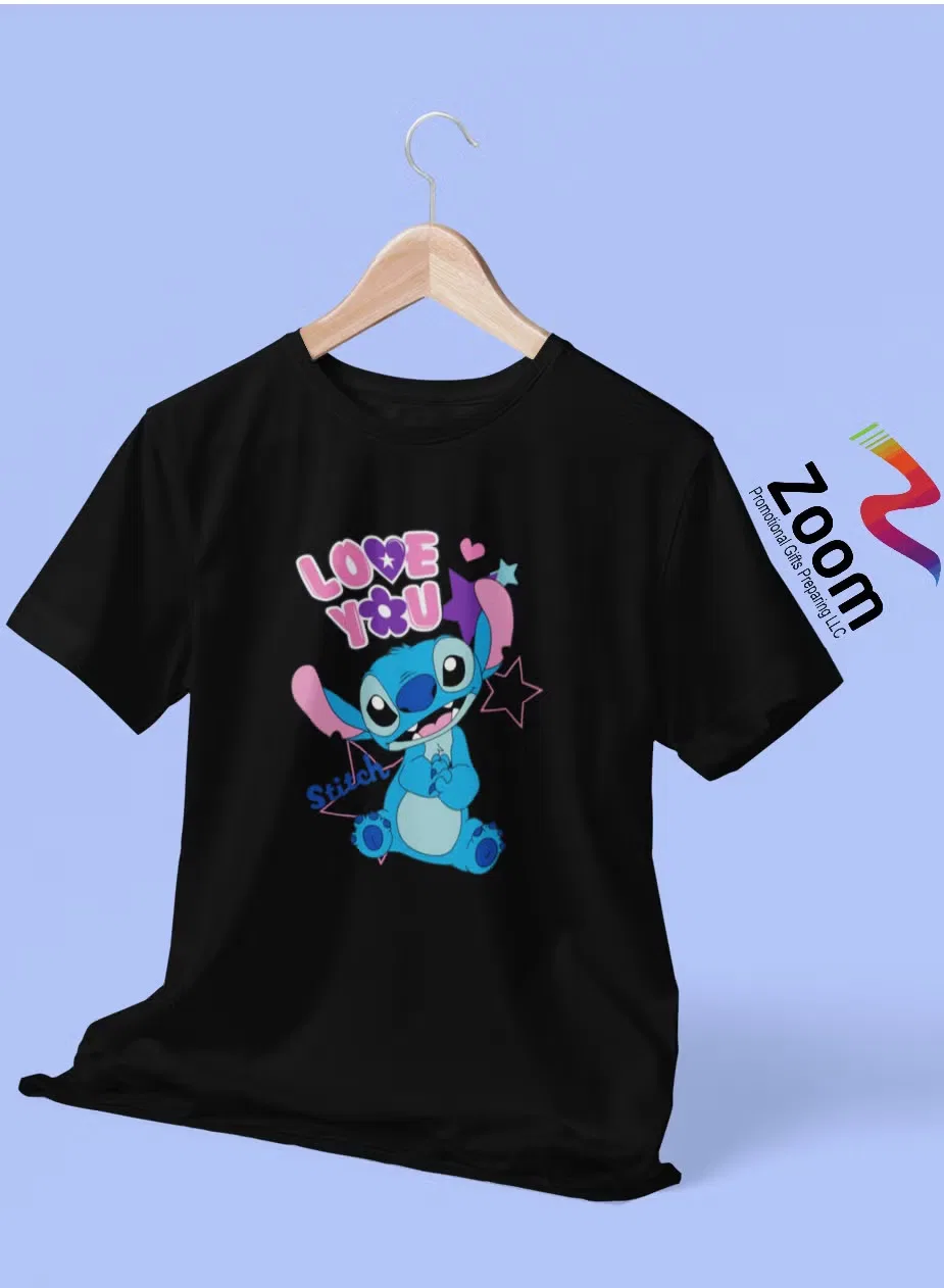 Футболка с принтом Love you stitch star Zoom, черный