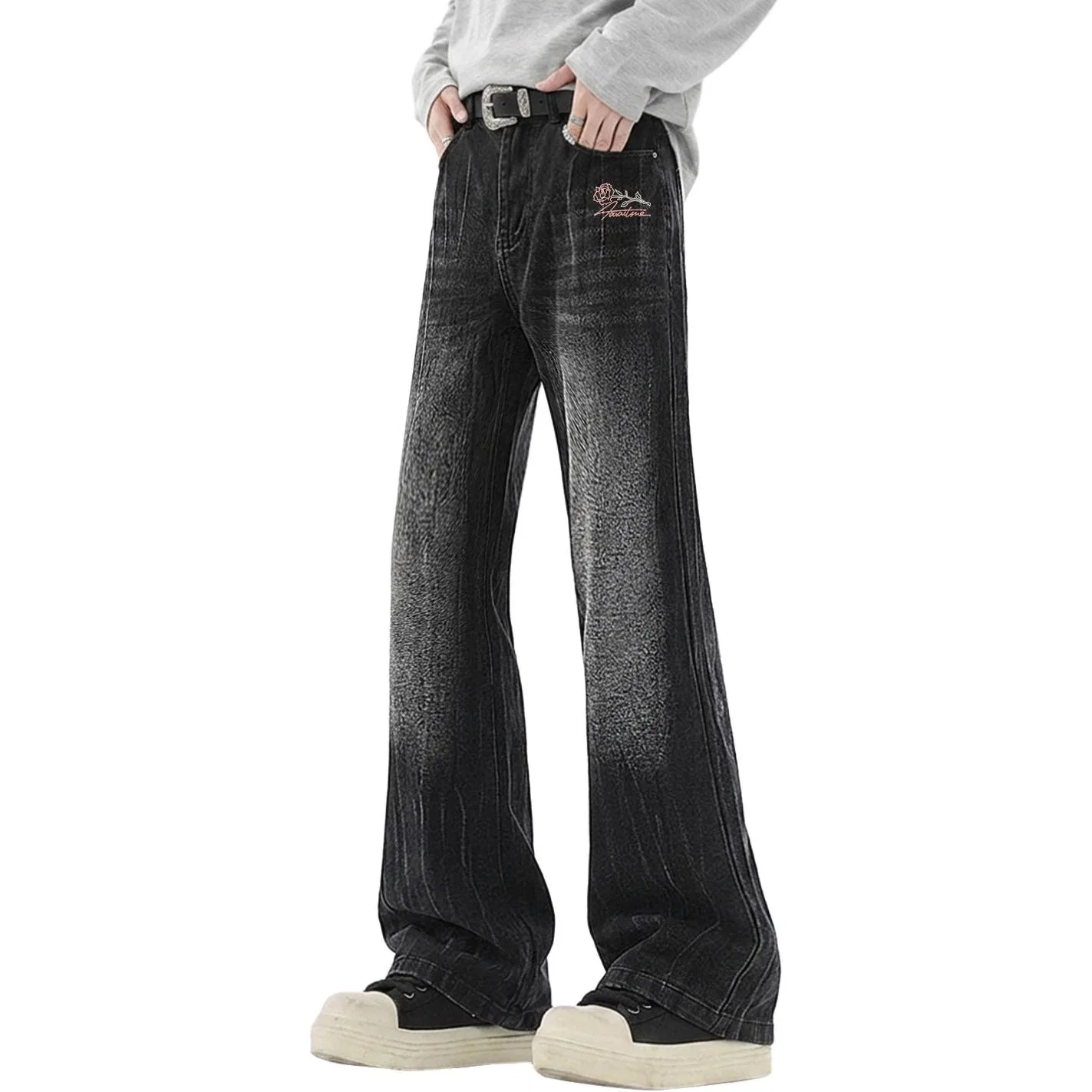 Детские джинсы-клеш с умеренным расклешением MINISO, American Bootcut Black Gray