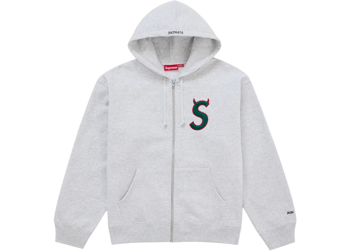 Мужская худи на молнии с принтом Devil S Logo Supreme, Ash Grey