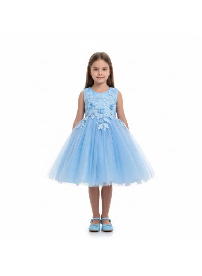 Платье без рукавов с 3D-аппликациями Angel blue petal Bidani, голубой — фото 2