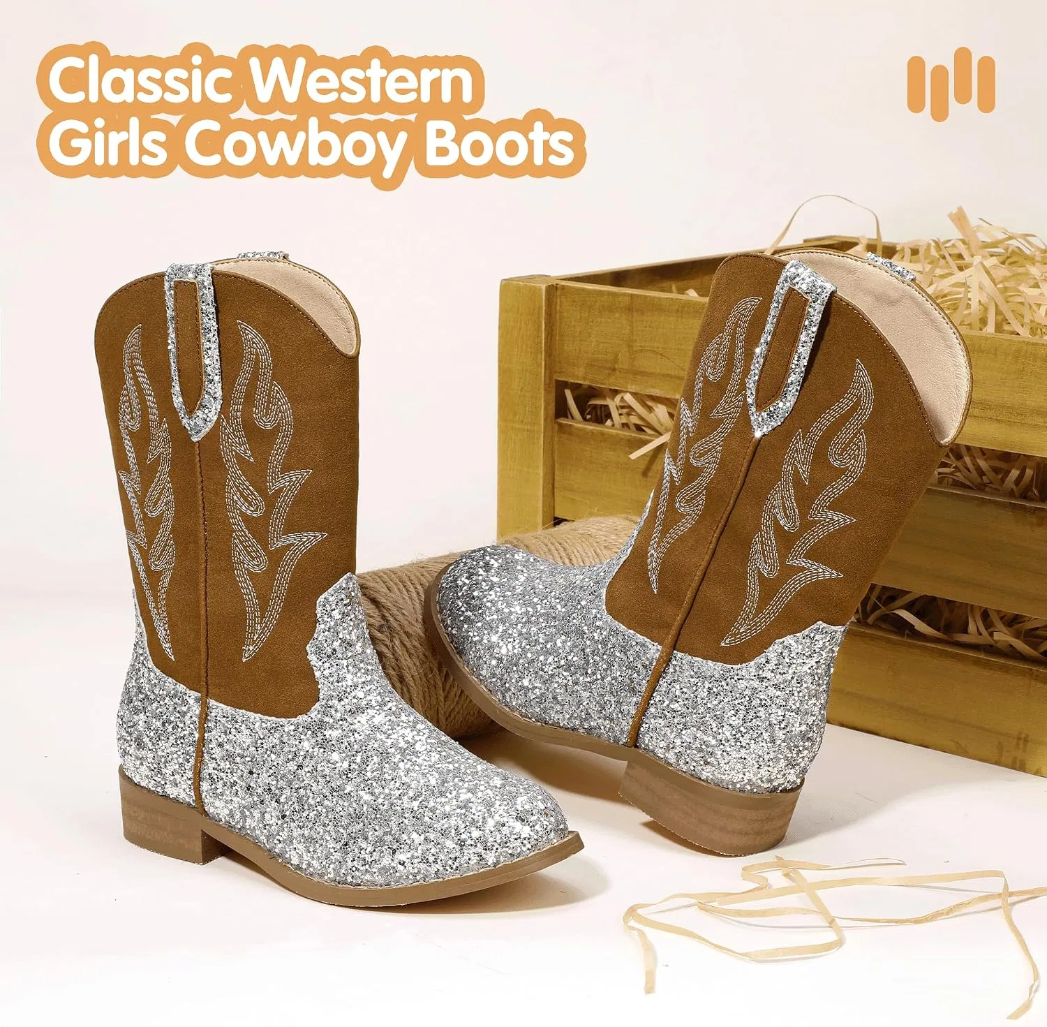 Детские сапоги для девочек с вышивкой Cowgirl Boots Hehainom, Silversequin — фото 4