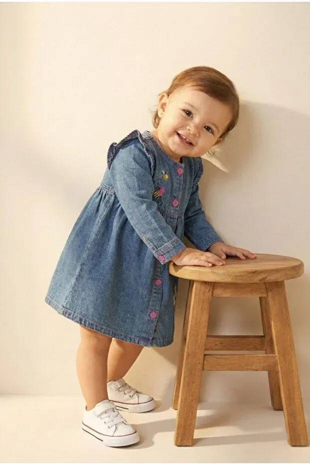Детское платье для девочек с вышивкой Bee and Flower Patterned Lily And Co, Blue — фото 4