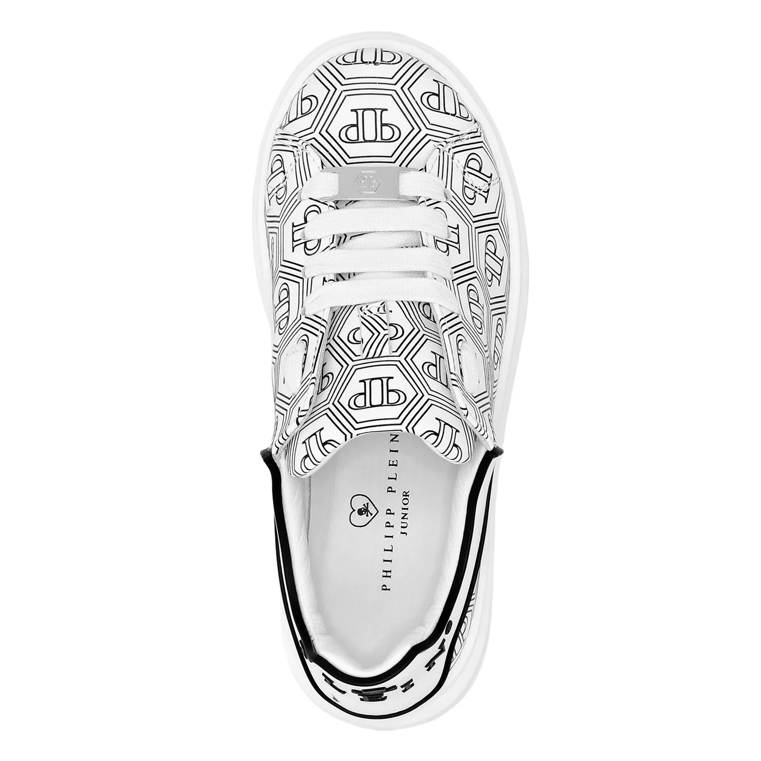 Детские кроссовки с монограммой Philipp Plein, White/Black — фото 2