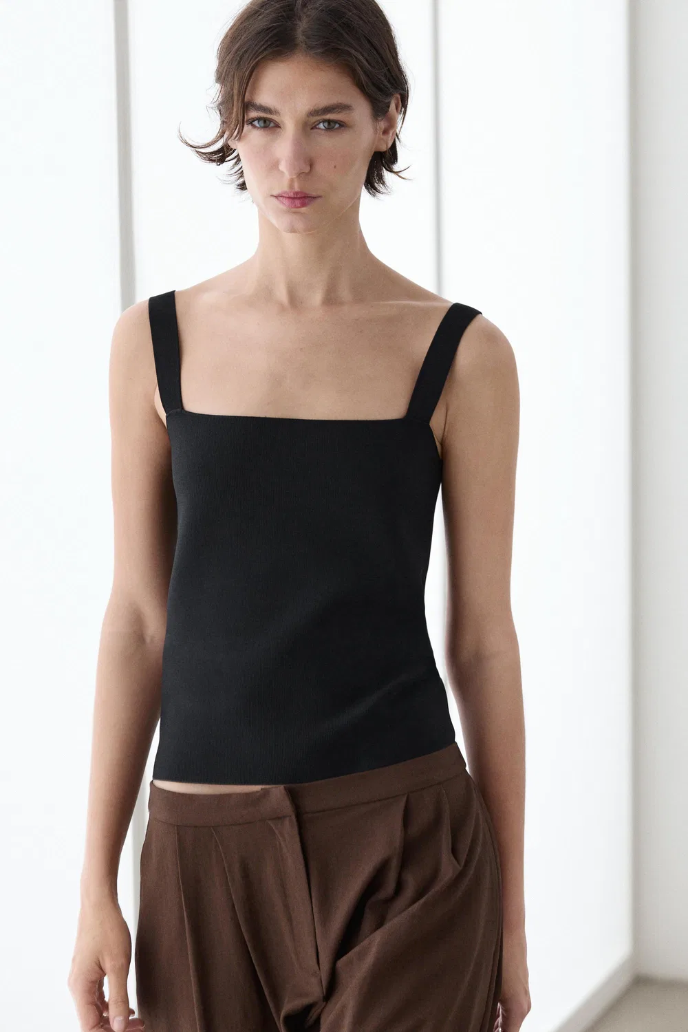 Топ Massimo Dutti Knit With A Square Neckline, черный