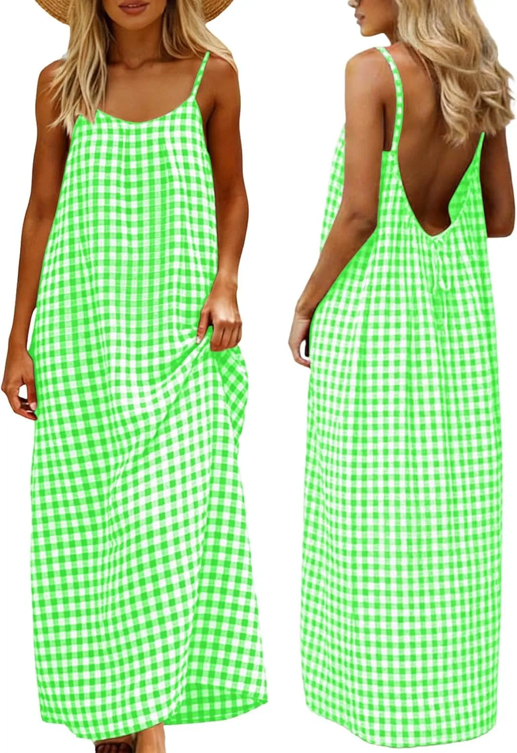 Женское летнее макси-платье с принтом Plaid, Mint Green