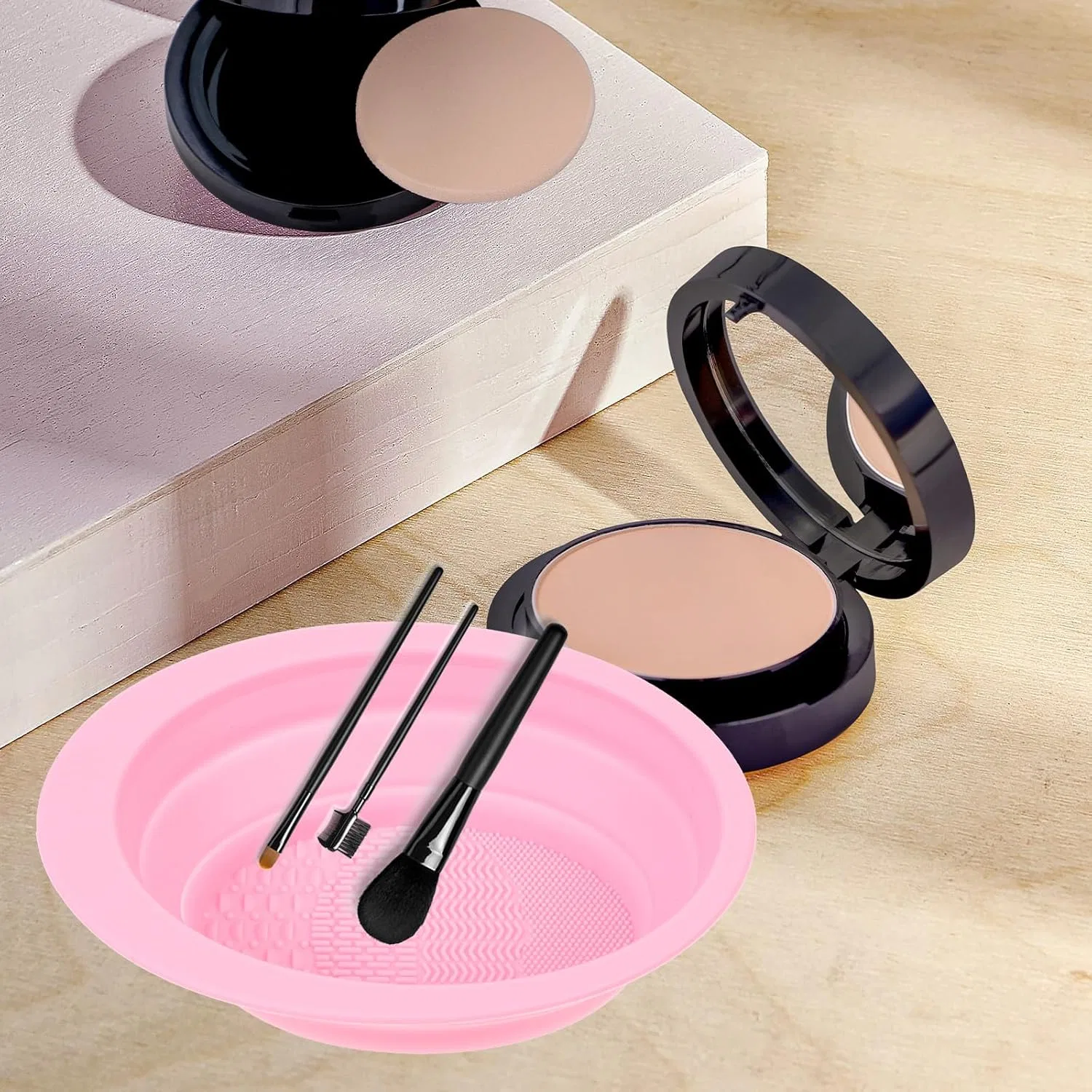 Подушечка для очистки кистей силиконовая складная, Mipcase, 14.5 x 11 x 4 см, Розовый — фото 4