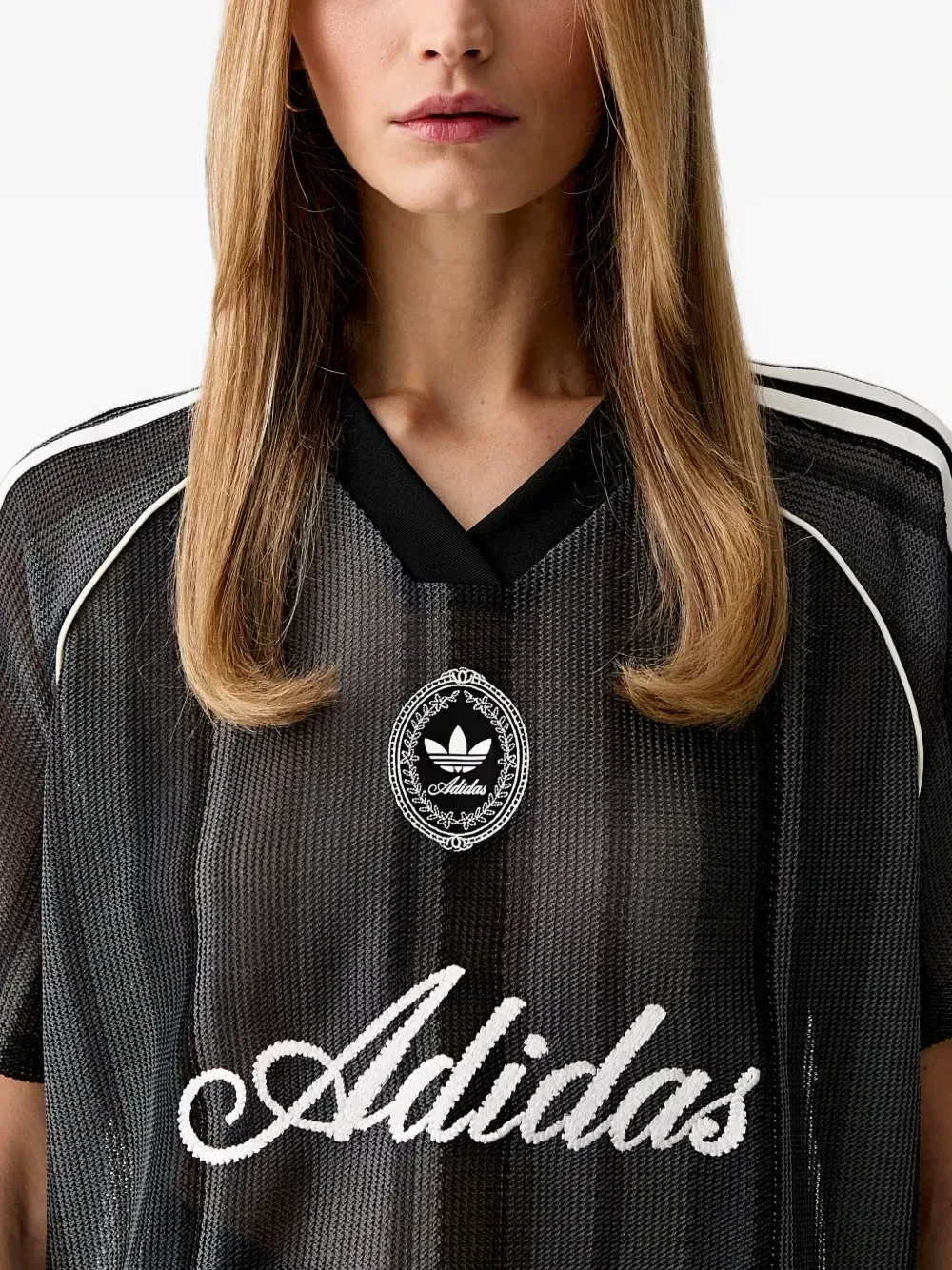 Футболка из сетки с вышитым логотипом adidas, черный — фото 4