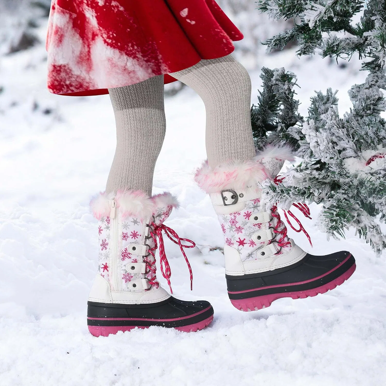Детские зимние сапоги для девочек с защитой от снега DREAM PAIRS, White/Fuchsia — фото 2