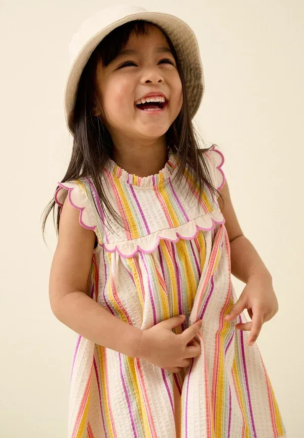 Платье летнее хлопковое Regular fit - sleeveless scallop detail summer dress Next, Rainbow Stripe — фото 3