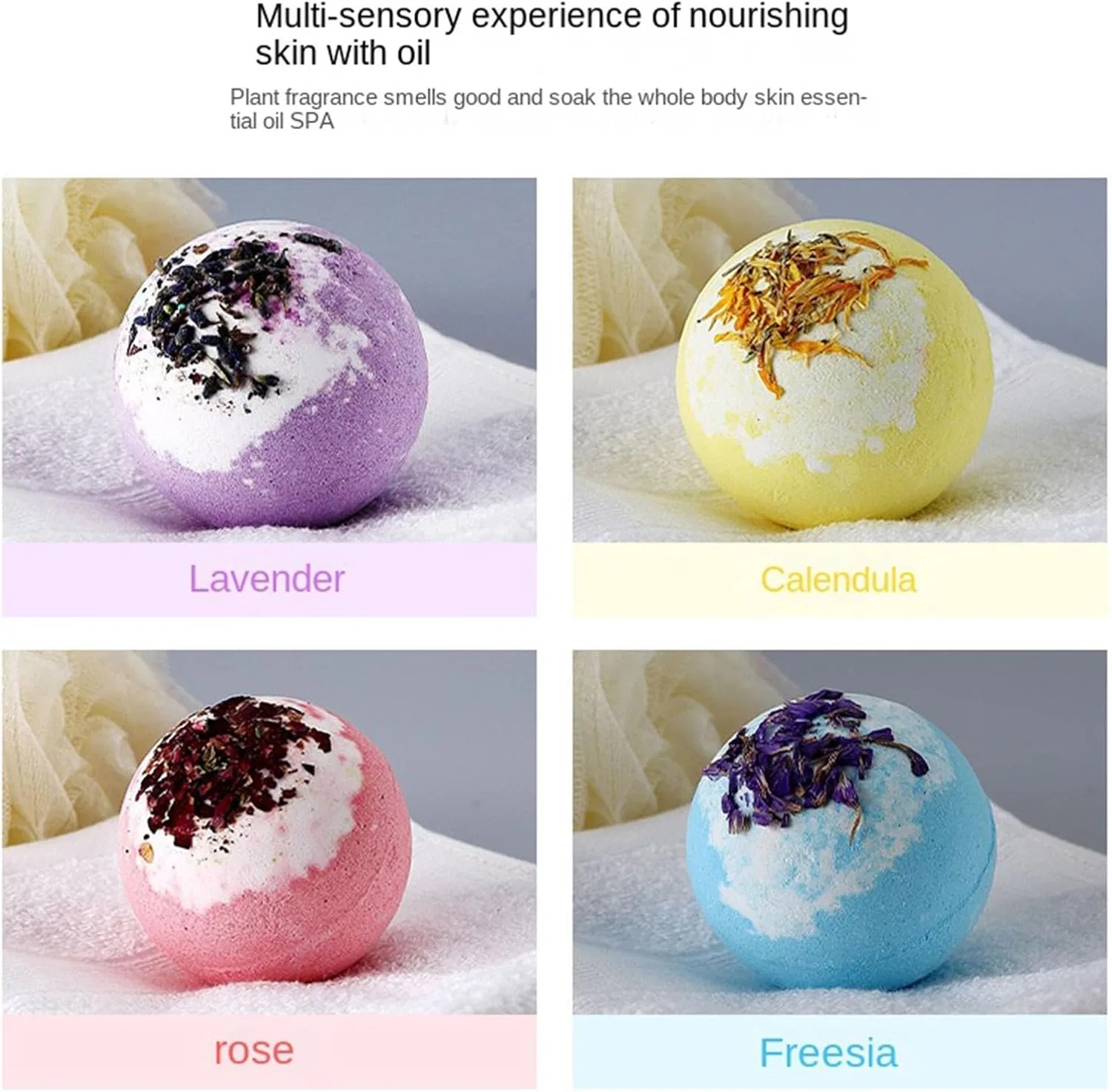 Набор бомбочек для ванны с сухоцветами Generisch, 4 шт, 430 г — фото 4