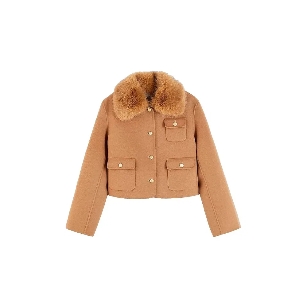 Женский жакет из шерстяного твила с меховой отделкой Tommy hilfiger, Brown — фото 3