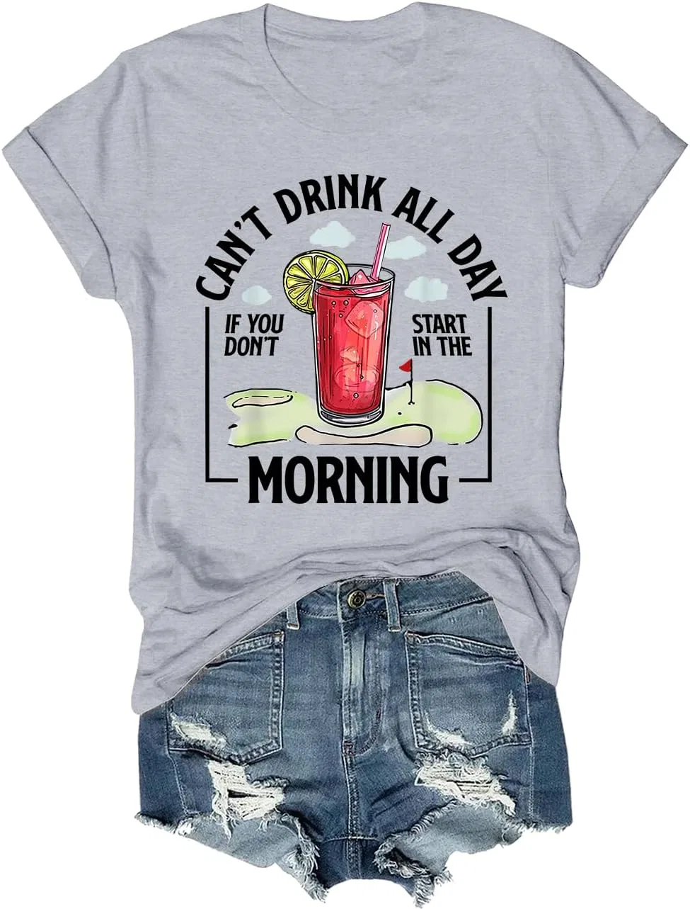 Мужская футболка с принтом Cant Drink All Day If You Dont Start in The Morning, Grey