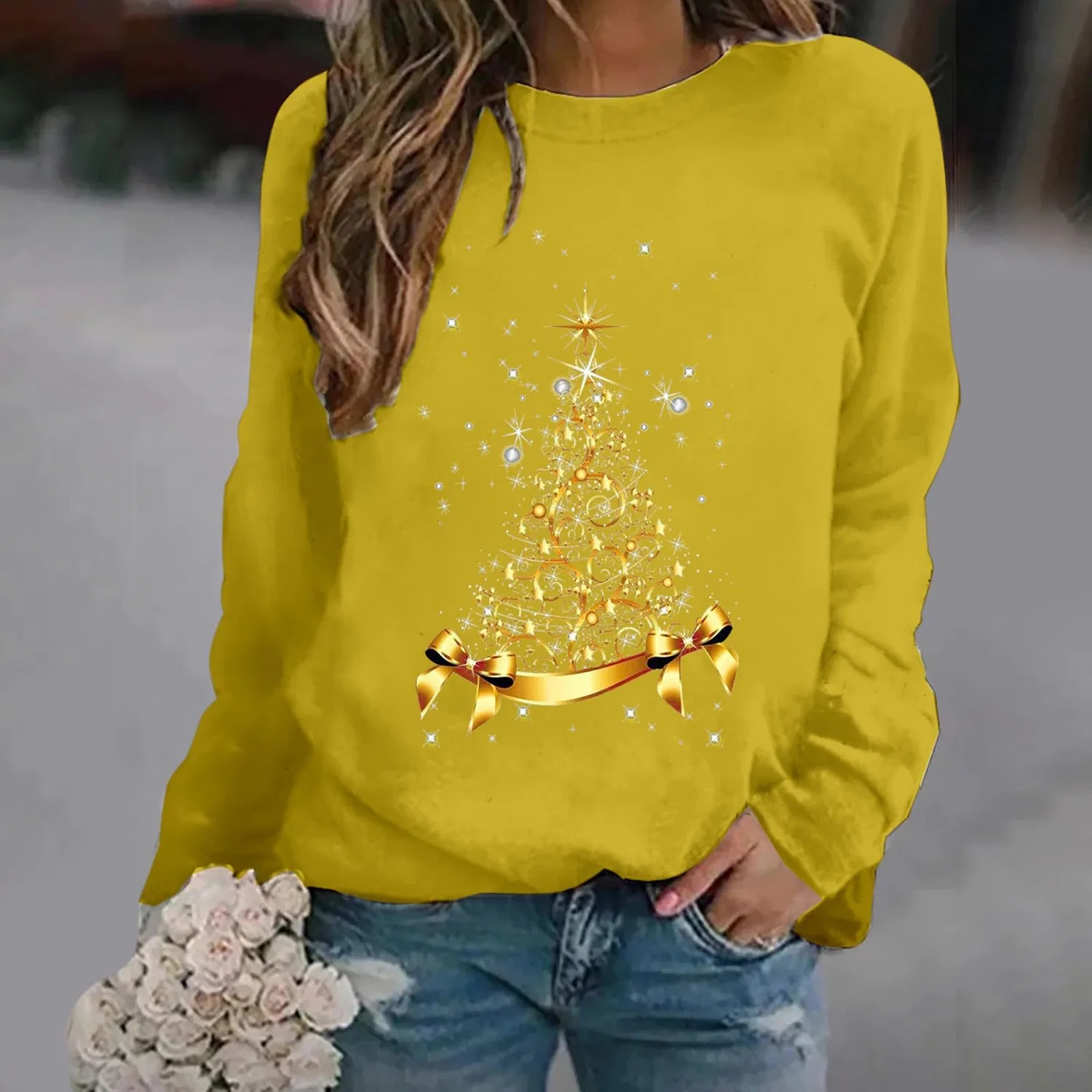 Женская куртка с принтом Christmas Tree с длинным рукавом, Giallo — фото 3