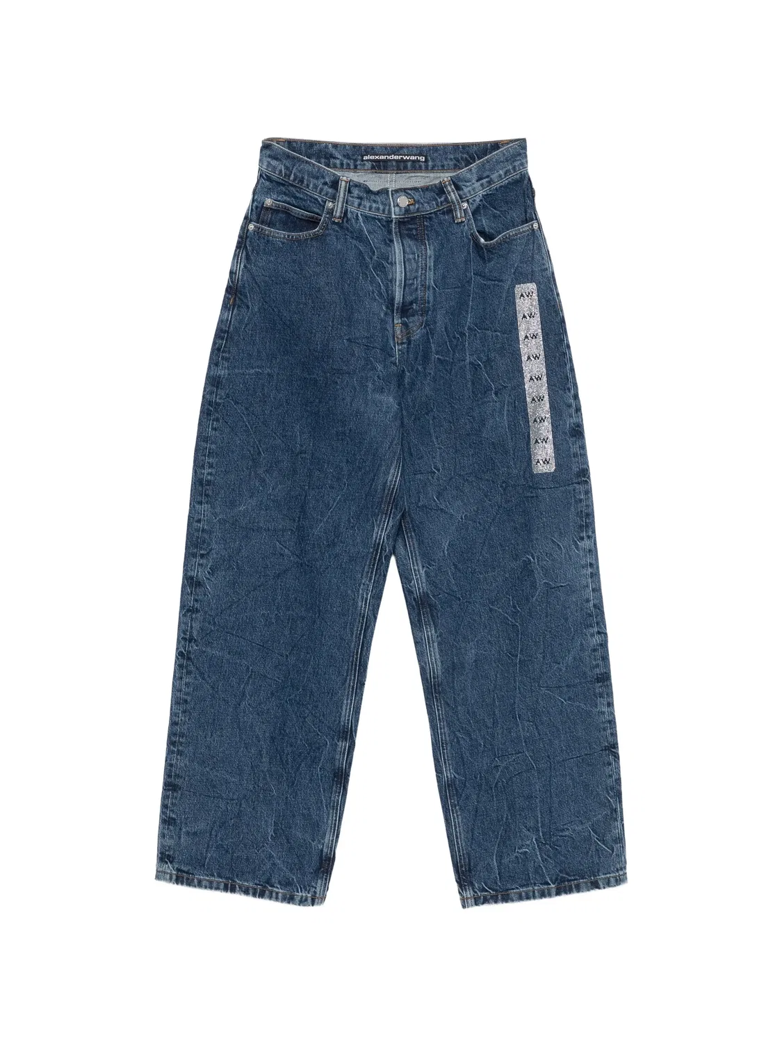 Джинсы широкого кроя синие с кристаллами Alexander Wang, синий