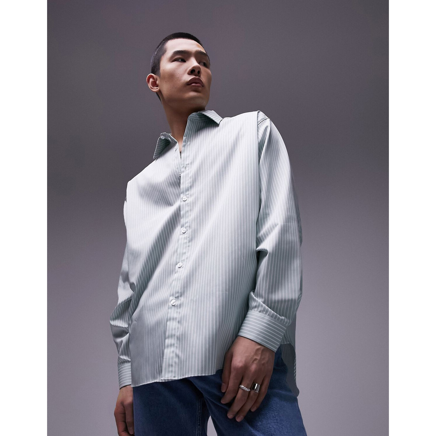 

Рубашка Topman Long Sleeve Oversized Premium Stripe Cotton, зеленый