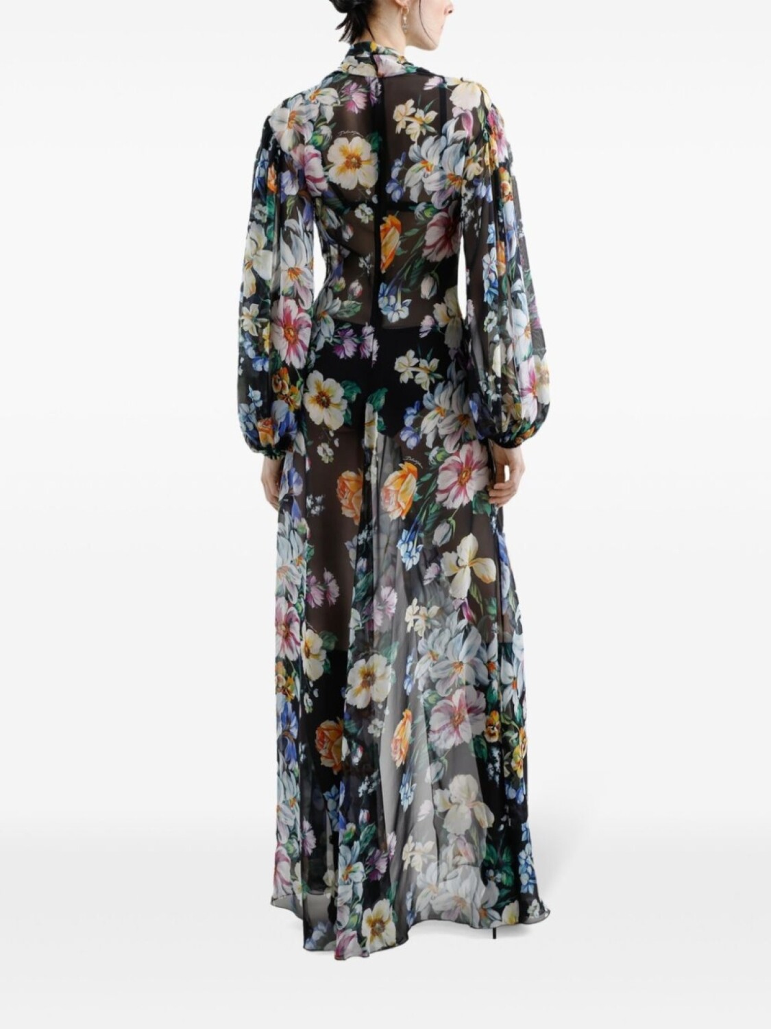 Длинное платье с цветочным принтом Dolce & Gabbana, черный — фото 3