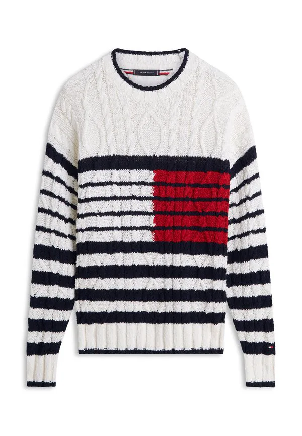 Свитер с косами в бретонскую полоску с флагом Tommy Hilfiger, Ivory Petal/Desert Sky/Medium Red — фото 4