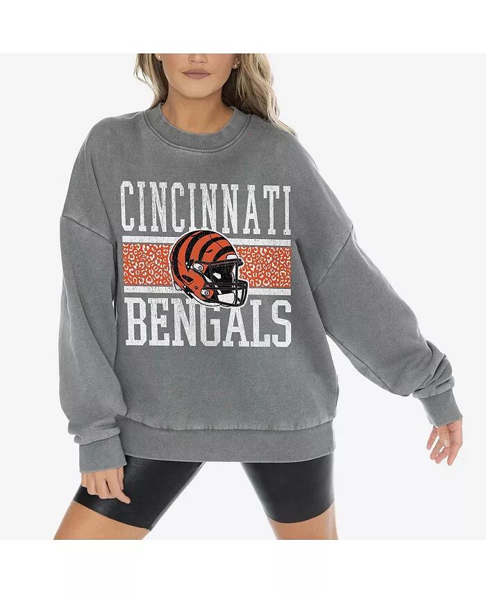 

Женский серый флисовый пуловер Cincinnati Bengals Vintage Wash свободного покроя с круглым вырезом Gameday Couture