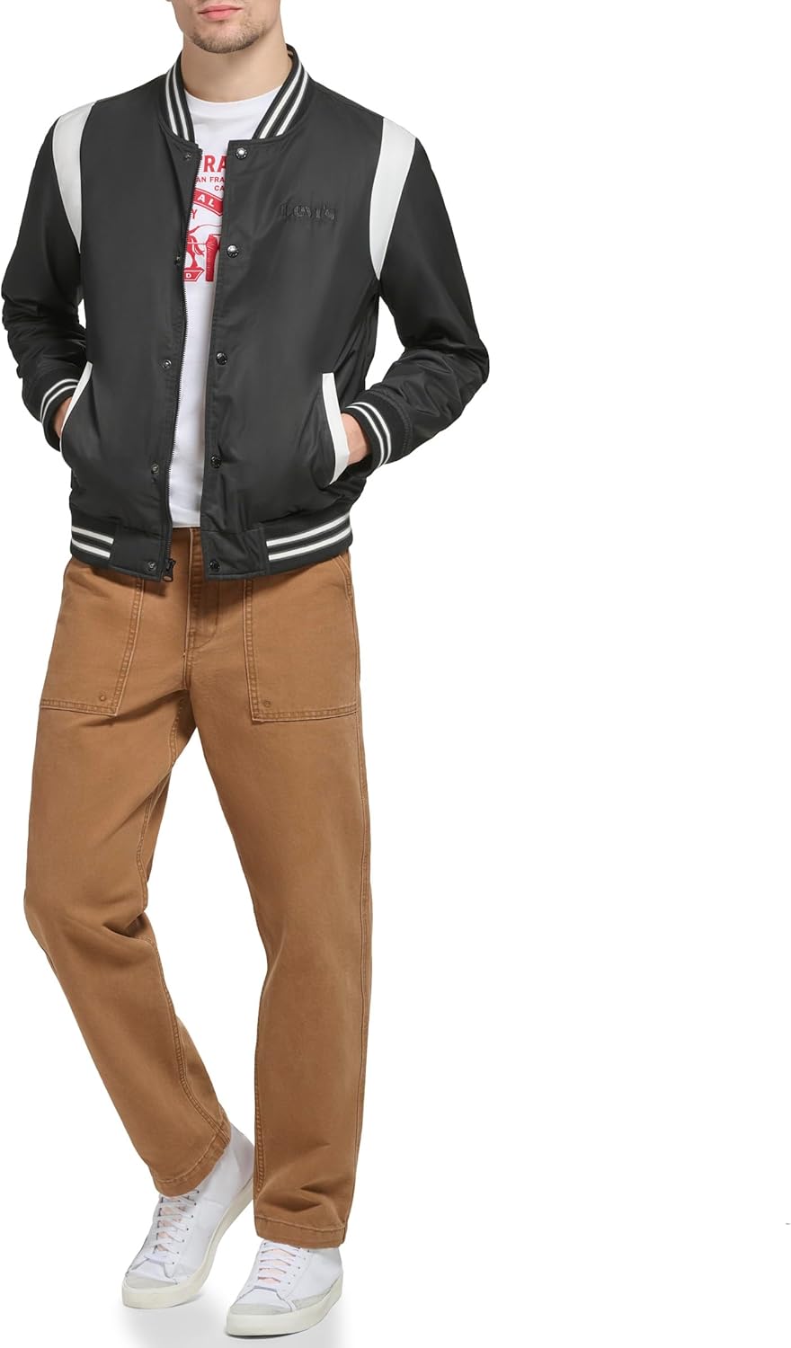 Мужская университетская куртка-бомбер Levi's Colorblock, Black Racer Stripe — фото 4