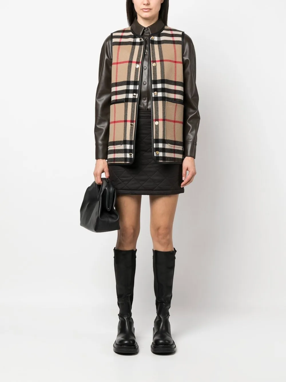 Юбка стеганая Burberry с завышенной талией, коричневый — фото 2