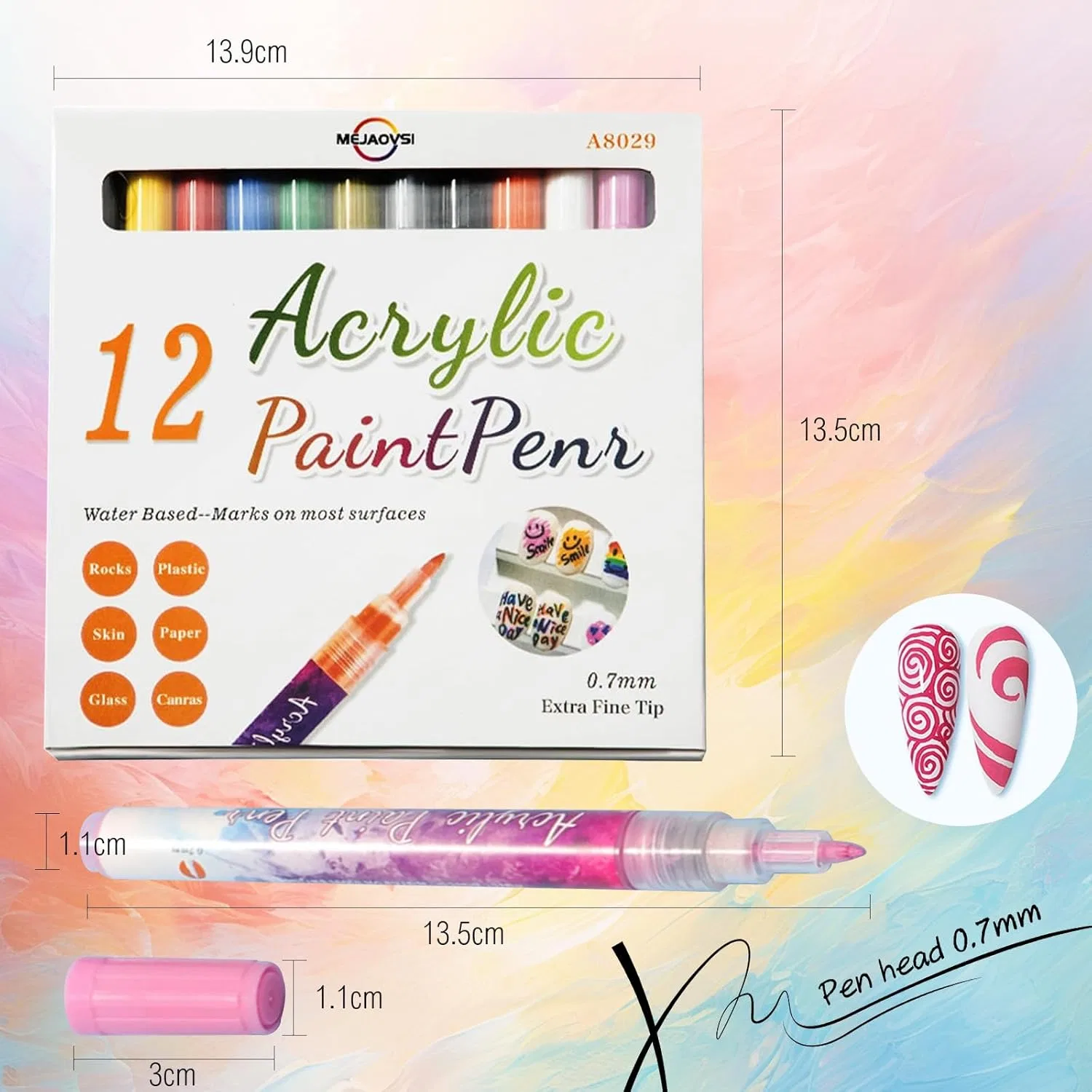Набор из 12 3D-ручек для нейл-арта от MAGIC ARMOR Magic Armor, 12 Colours - Dotting — фото 4