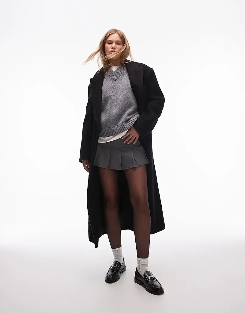 

Очень короткая плиссированная мини-юбка Topshop серого цвета с узором «елочка»