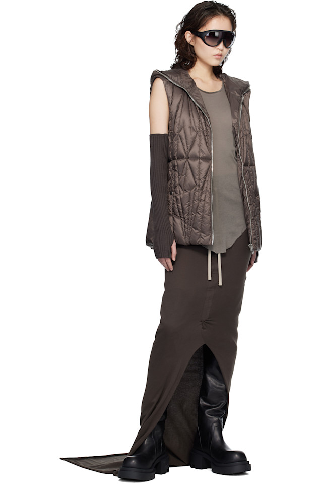 Rick Owens Длинная юбка макси коричневого цвета от Moncler + Rick Owens с регулируемой длиной — фото 4