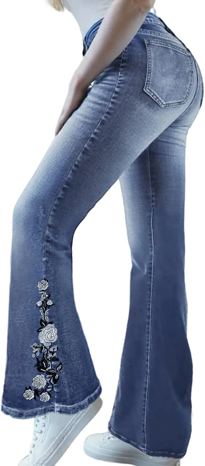 

Плюс сайз джинсы-клеш для женщин с вышивкой Cuyulitcik