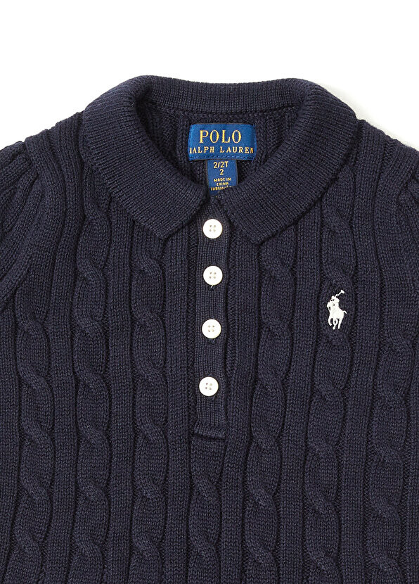 Платье для девочки темно-синего цвета с логотипом Polo Ralph Lauren — фото 3